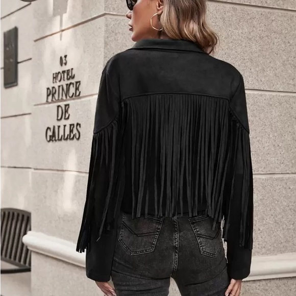 Black Fringe Women's Jacket boho festival blazer - Picture 3 of 7